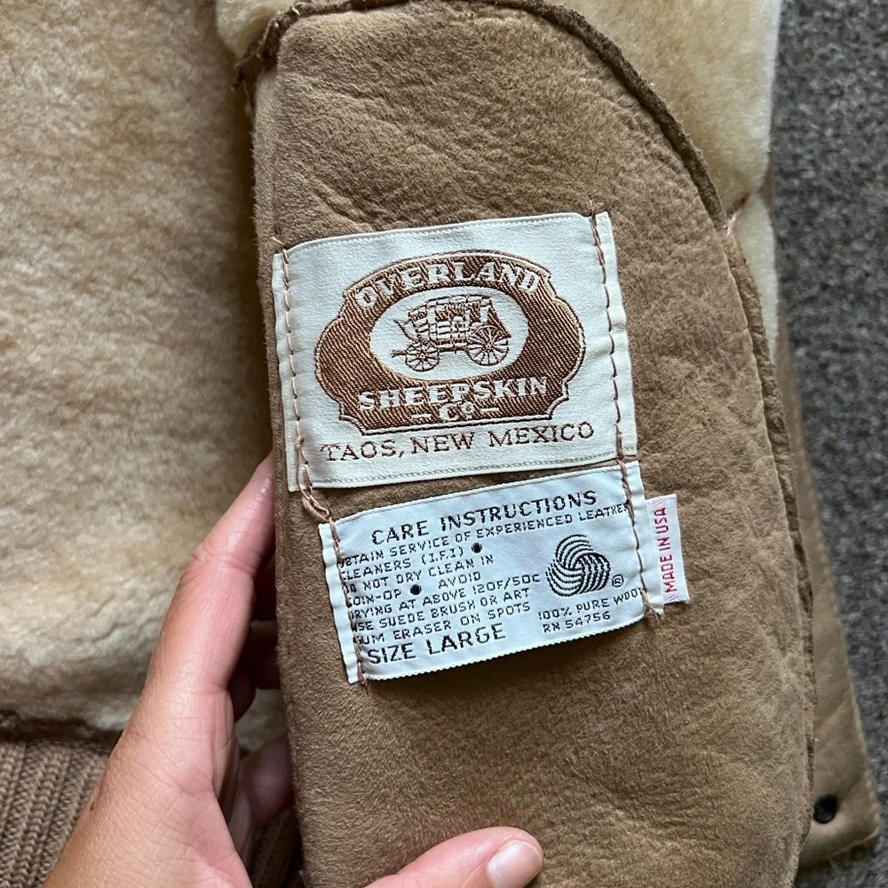 Vintage Overland Sheepskin Co. Suede Leather Collared Vest Fur Lined Made In USA_4
